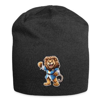 lion wearing a robe - Jersey Beanie - charcoal grey - Front