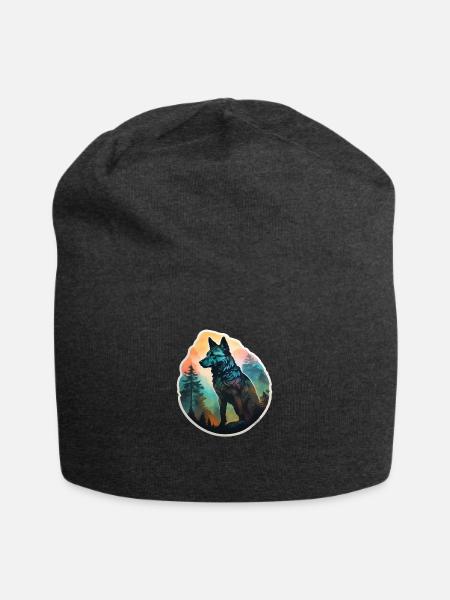 Nordischer Wolf voller Wald - Jersey-Beanie - Anthrazit