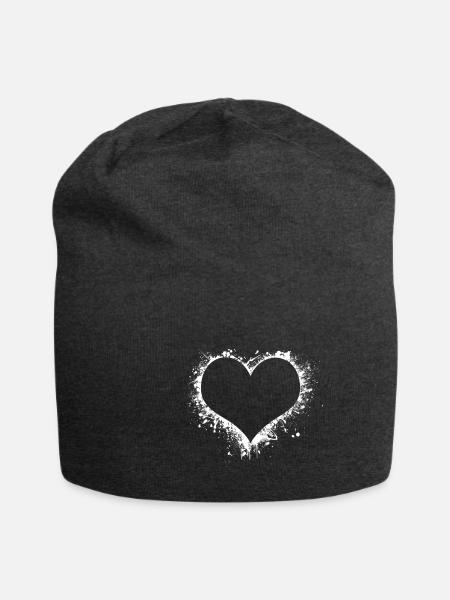 Weißes Herz - Jersey-Beanie - Anthrazit