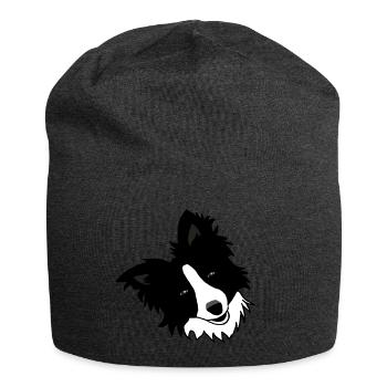 Dog, collie, black white, cute, cartoon - Jersey Beanie - charcoal grey - Front