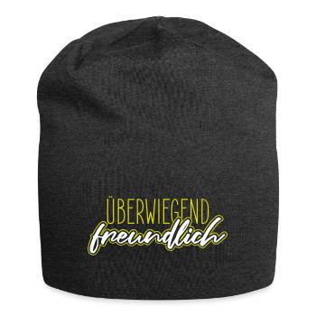 Überwiegend freundlich, zynisch lustiger Spruch - Jersey-Beanie - Anthrazit - Vorne
