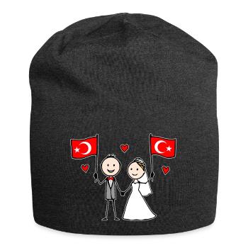Hochzeitspaar Türkei Flagge - Jersey-Beanie - Anthrazit - Vorne