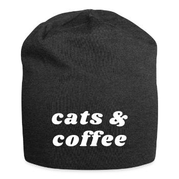 Katzen und Kaffee - Koffein - Jersey-Beanie - Anthrazit - Vorne