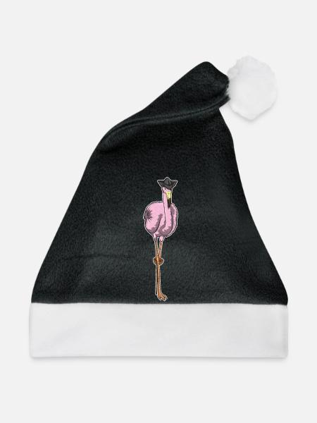 Flamingo Pirat Holzbein - Weihnachtsmütze - Schwarz/Weiß - Vorne
