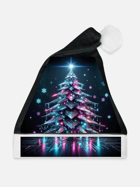Cyberpunk Weihnachtsbaum - Weihnachtsmütze - Schwarz/Weiß - Vorne