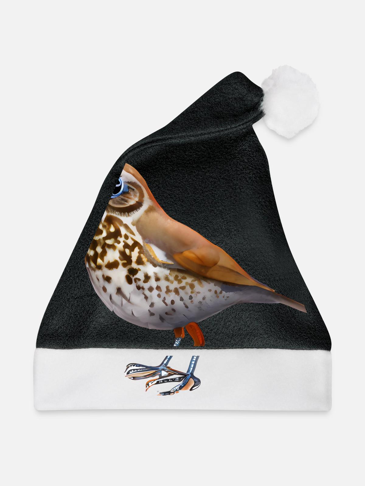 Drossel Vogel - Weihnachtsmütze - Schwarz/Weiß - Vorne