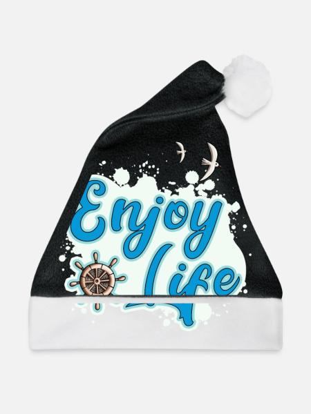 Enjoy Life - maritimer Style mit Möwe und Ruder - Weihnachtsmütze - Schwarz/Weiß