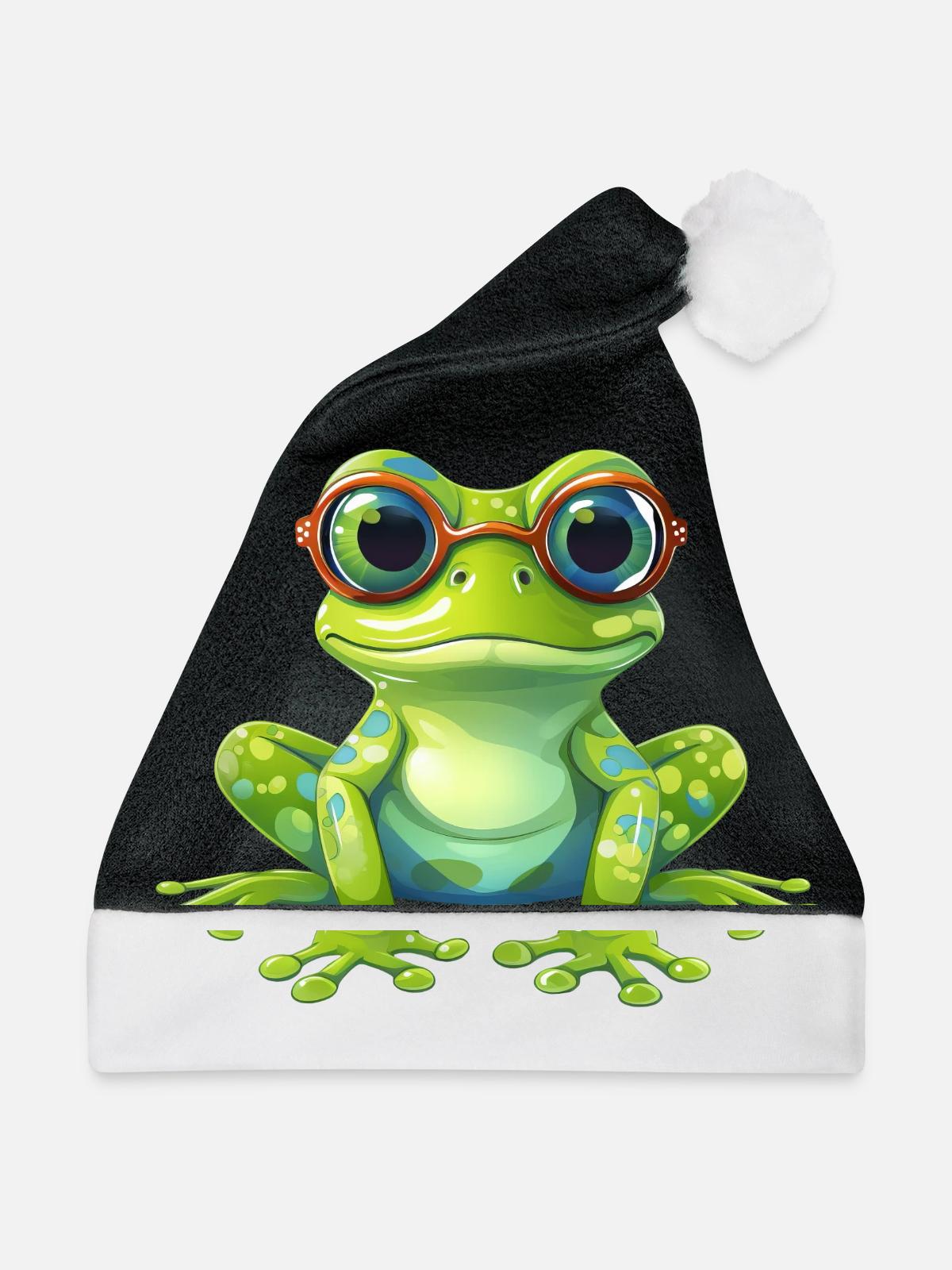 Nerd-Frosch mit Brille - Weihnachtsmütze - Schwarz/Weiß - Vorne