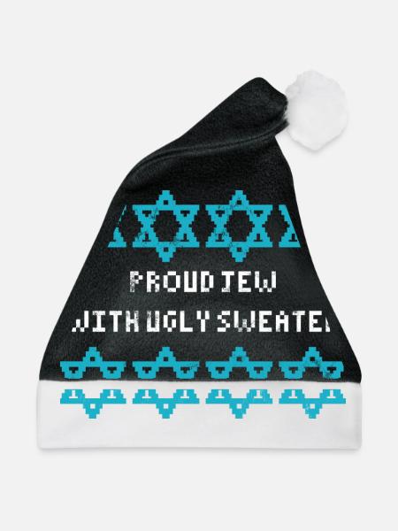 Ugly Hanukkah, Chanukkah, Lichterfest, Geschenk - Weihnachtsmütze - Schwarz/Weiß - Vorne