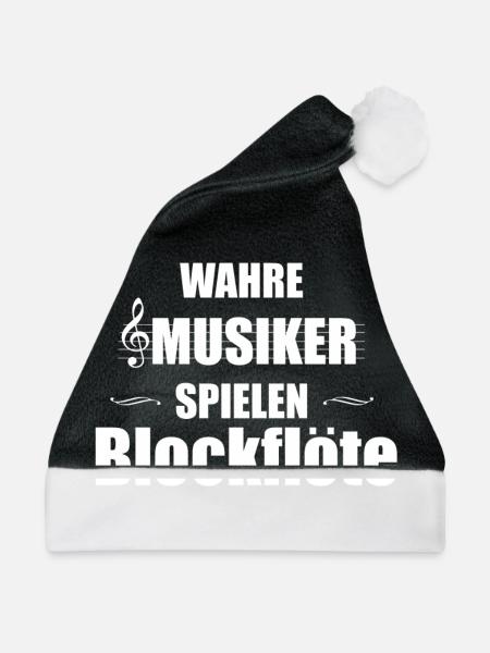 Blockflöte Instrument Geschenk - Weihnachtsmütze - Schwarz/Weiß - Vorne