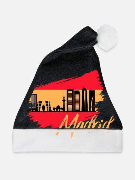 Madrid Spanien Flagge Skyline - Weihnachtsmütze - Schwarz/Weiß