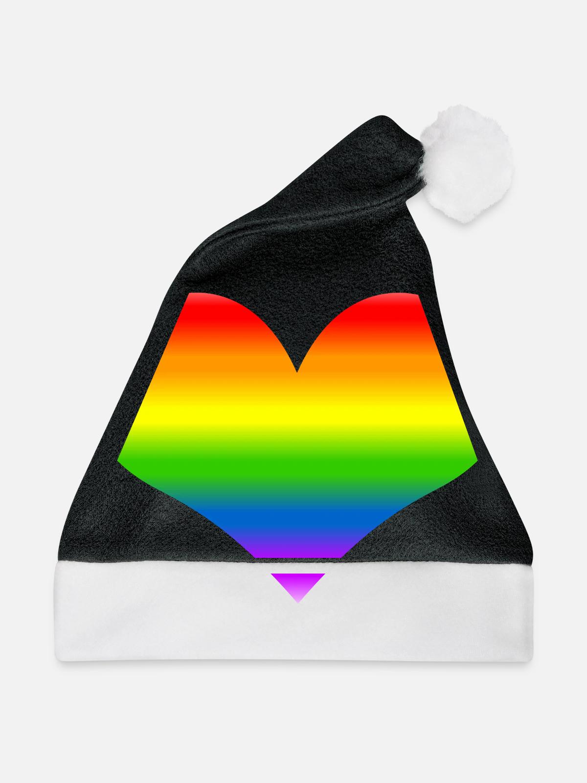 Regenbogen-Herz-Regenbogen - Weihnachtsmütze - Schwarz/Weiß - Vorne