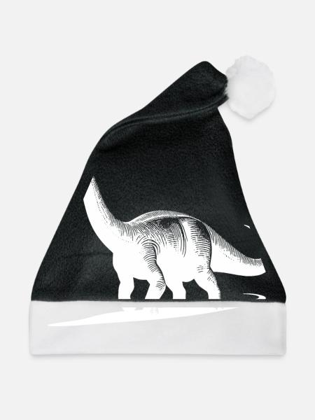 Riesiger Dino Brachiosaurus Dinosaurier - Weihnachtsmütze - Schwarz/Weiß - Vorne
