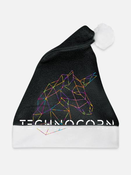 Techno Unicorn / Einhorn - Weihnachtsmütze - Schwarz/Weiß - Vorne