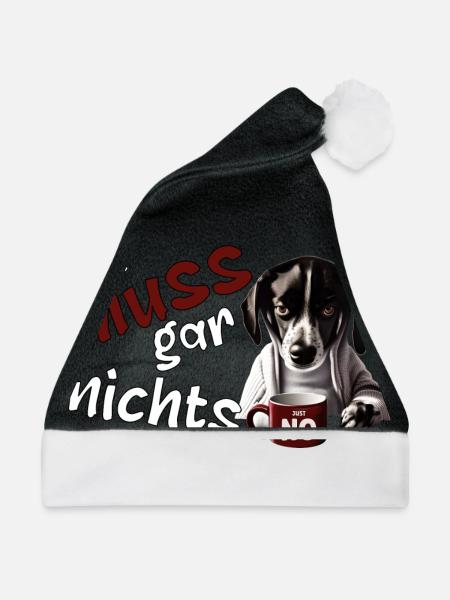 schlecht gelaunter Hund lustiger Spruch - Weihnachtsmütze - Schwarz/Weiß - Vorne