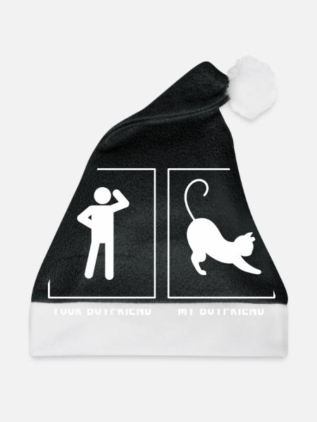 Ihr Freund - Mein Freund - Katze dehnt sich - Weihnachtsmütze - Schwarz/Weiß - Vorne