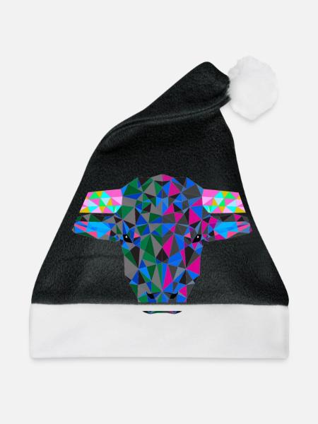 Rind Stier Ochse Hörner Polygon Rinder - Weihnachtsmütze - Schwarz/Weiß - Vorne