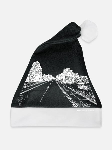 Einsame romantische Straße ins Nirgendwo - Weihnachtsmütze - Schwarz/Weiß - Vorne