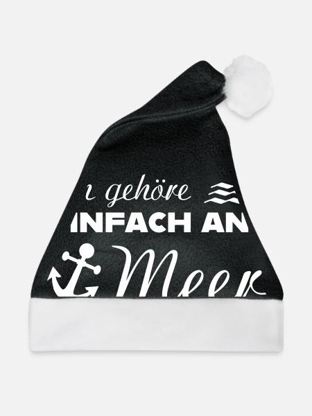 ICH GEHÖRE EINFACH ANS MEER Spruch Ostsee Anker - Weihnachtsmütze - Schwarz/Weiß - Vorne