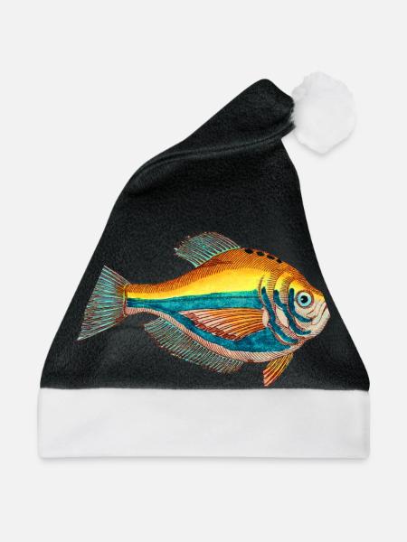 Fischerglück - Anglerglück - Bunter Fisch - Weihnachtsmütze - Schwarz/Weiß