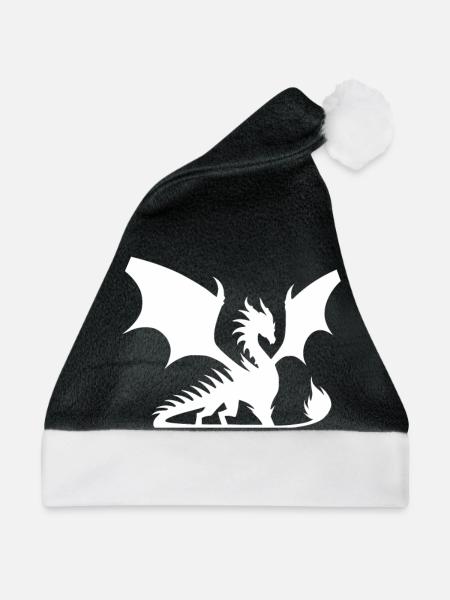 Drache mit Flügeln Mittelalter Fantasy Style - Weihnachtsmütze - Schwarz/Weiß - Vorne