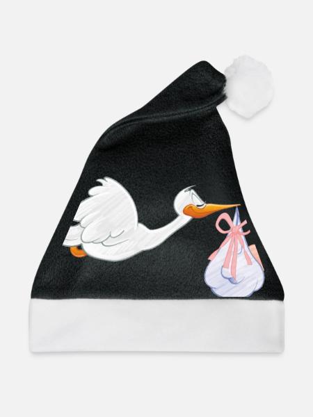 Storch mit Kleinkind - Weihnachtsmütze - Schwarz/Weiß - Vorne