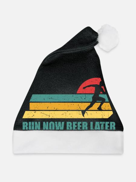 Läufer Marathon Laufen jetzt Bier später - Weihnachtsmütze - Schwarz/Weiß - Vorne