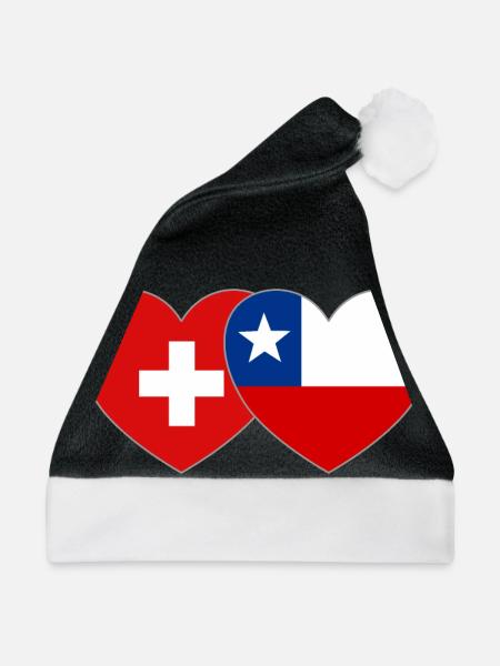 Schweiz Chile Flagge Herz - Weihnachtsmütze - Schwarz/Weiß - Vorne