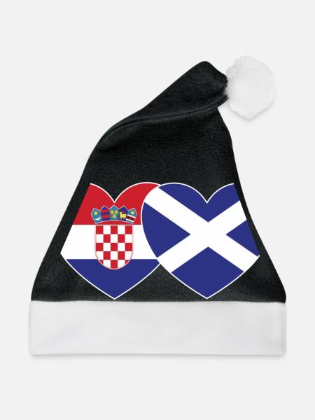 Kroatien Schottland Flagge Herz - Weihnachtsmütze - Schwarz/Weiß - Vorne