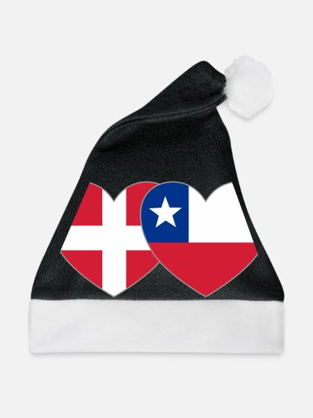 Dänemark Chile Flagge Herz - Weihnachtsmütze - Schwarz/Weiß - Vorne
