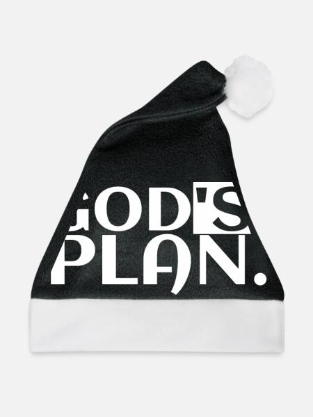 god's plan - Gods Plan | Fun Shirt - Weihnachtsmütze - Schwarz/Weiß - Vorne