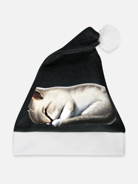 Schlafende Katze - Weihnachtsmütze - Schwarz/Weiß