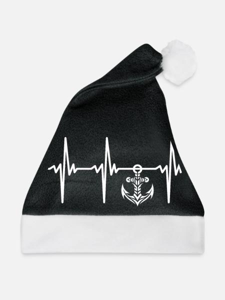 Herzschlag für Anker und Seefahrt - Weihnachtsmütze - Schwarz/Weiß - Vorne