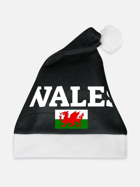Wales Walisische Flagge Waliser - Weihnachtsmütze - Schwarz/Weiß - Vorne