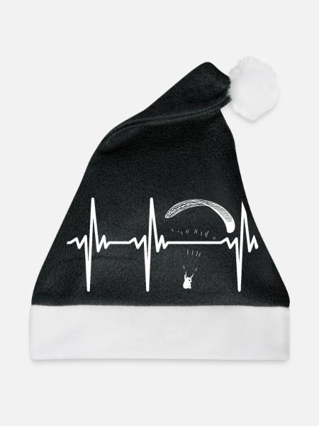 Herzschlag für Paraglider Paragliding Gleitschirm - Weihnachtsmütze - Schwarz/Weiß - Vorne