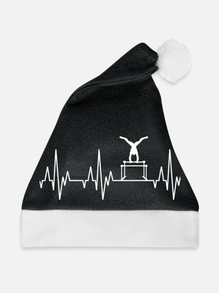 Herzschlag EKG Gymnastik Turnen Geräteturnen Sport - Weihnachtsmütze - Schwarz/Weiß - Vorne