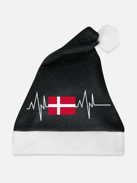 Dänemark Flagge Heartbeat - Weihnachtsmütze - Schwarz/Weiß - Vorne