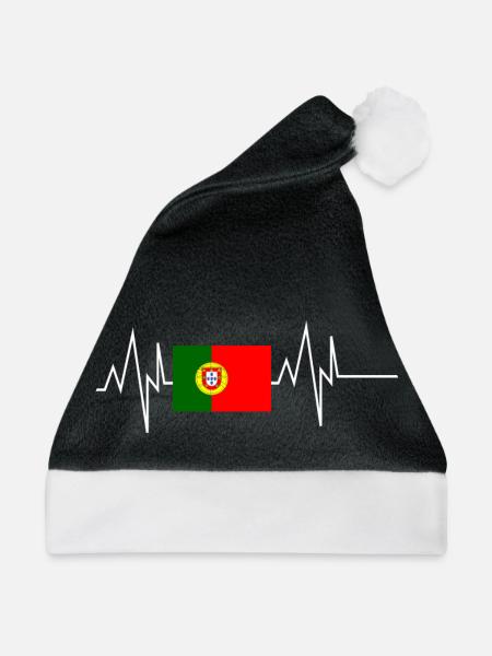 Portugal Flagge Herzschlag - Weihnachtsmütze - Schwarz/Weiß - Vorne
