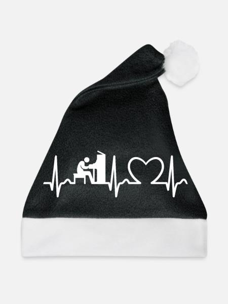 Klavier - EKG Kurve - Herzkurve - Puls - Musik - Weihnachtsmütze - Schwarz/Weiß