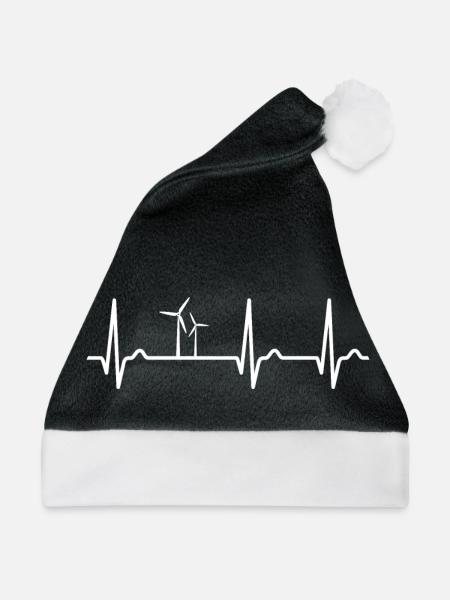 EKG Kurve - Herzkurve - Windrad - Umweltschutz - Weihnachtsmütze - Schwarz/Weiß - Vorne