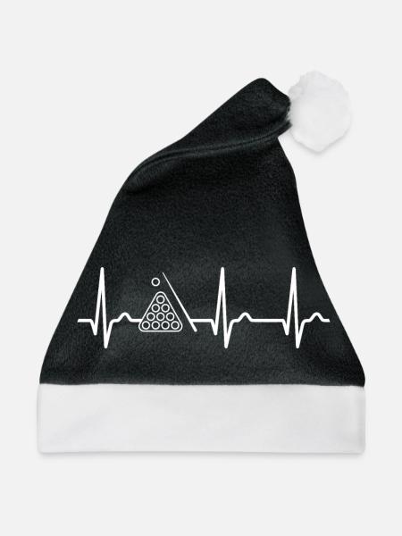 EKG Kurve - Herzkurve - Billard - Queue - Weihnachtsmütze - Schwarz/Weiß - Vorne