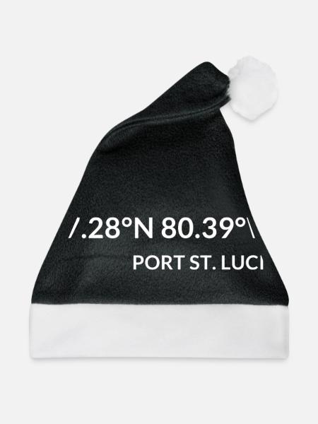Port St. Lucie Florida USA Koordinaten - Weihnachtsmütze - Schwarz/Weiß - Vorne