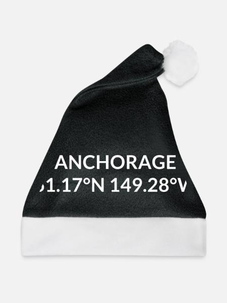 Anchorage Alaska USA Koordinaten - Weihnachtsmütze - Schwarz/Weiß - Vorne