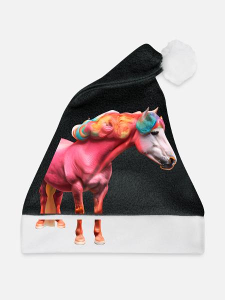 Buntes Lockiges Einhorn - Weihnachtsmütze - Schwarz/Weiß - Vorne