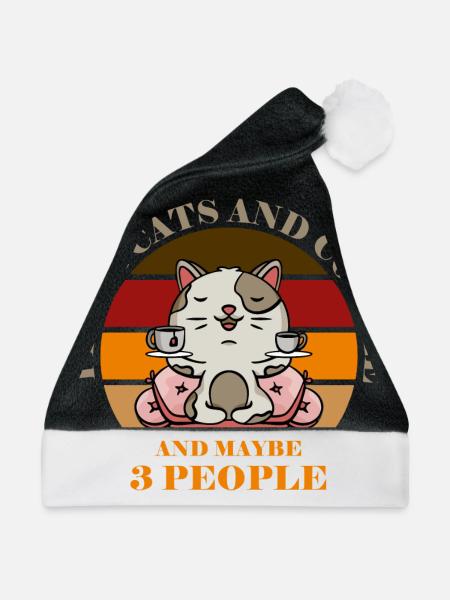 Katzen und Kaffee und vielleicht 3 Personen - Weihnachtsmütze - Schwarz/Weiß