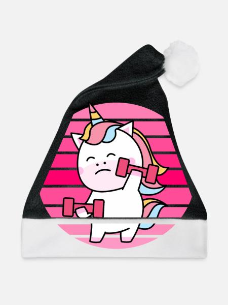 Muskel Einhorn Sonnenuntergang - Weihnachtsmütze - Schwarz/Weiß - Vorne