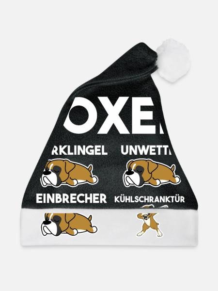 Hund Boxer - Weihnachtsmütze - Schwarz/Weiß - Vorne