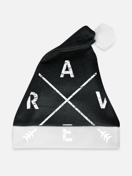 RAVE Raver EDM Musik Festival Shirt Geschenk - Weihnachtsmütze - Schwarz/Weiß - Vorne