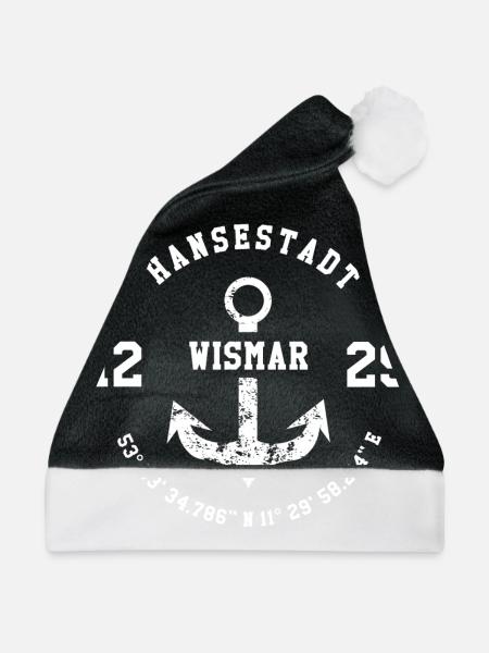 Hansestadt Wismar 1229 - Weihnachtsmütze - Schwarz/Weiß - Vorne