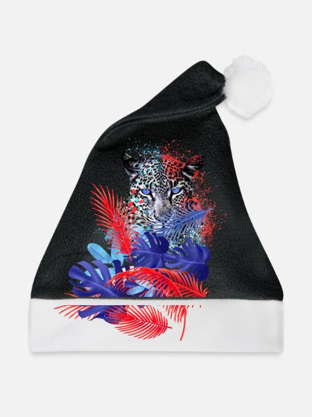 leopard, katze,wildkatze,malerei,blätter,dschungel - Weihnachtsmütze - Schwarz/Weiß